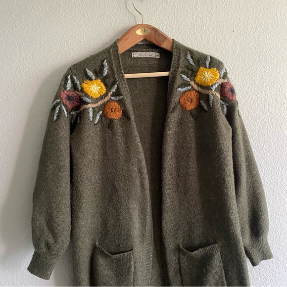 Embroidered Brown Cardigan Sweater - Picture 5 of 15